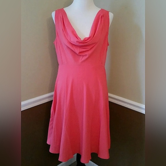 Flowy Coral Chiffon Cowl Neck Button Back ModCloth Dress by Louche Size 10 - Picture 1 of 5
